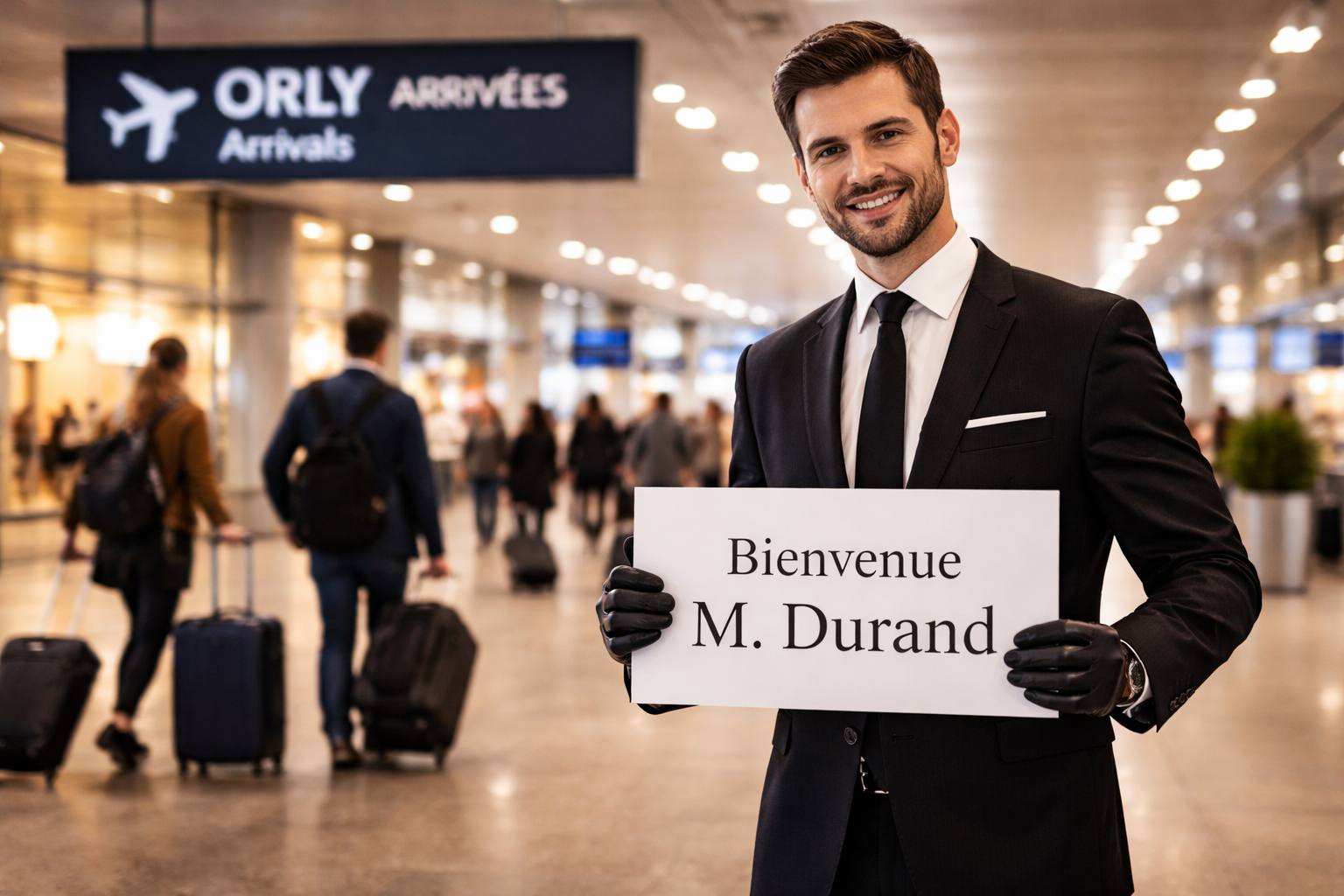 photo chauffeur accueil pancarte Orly